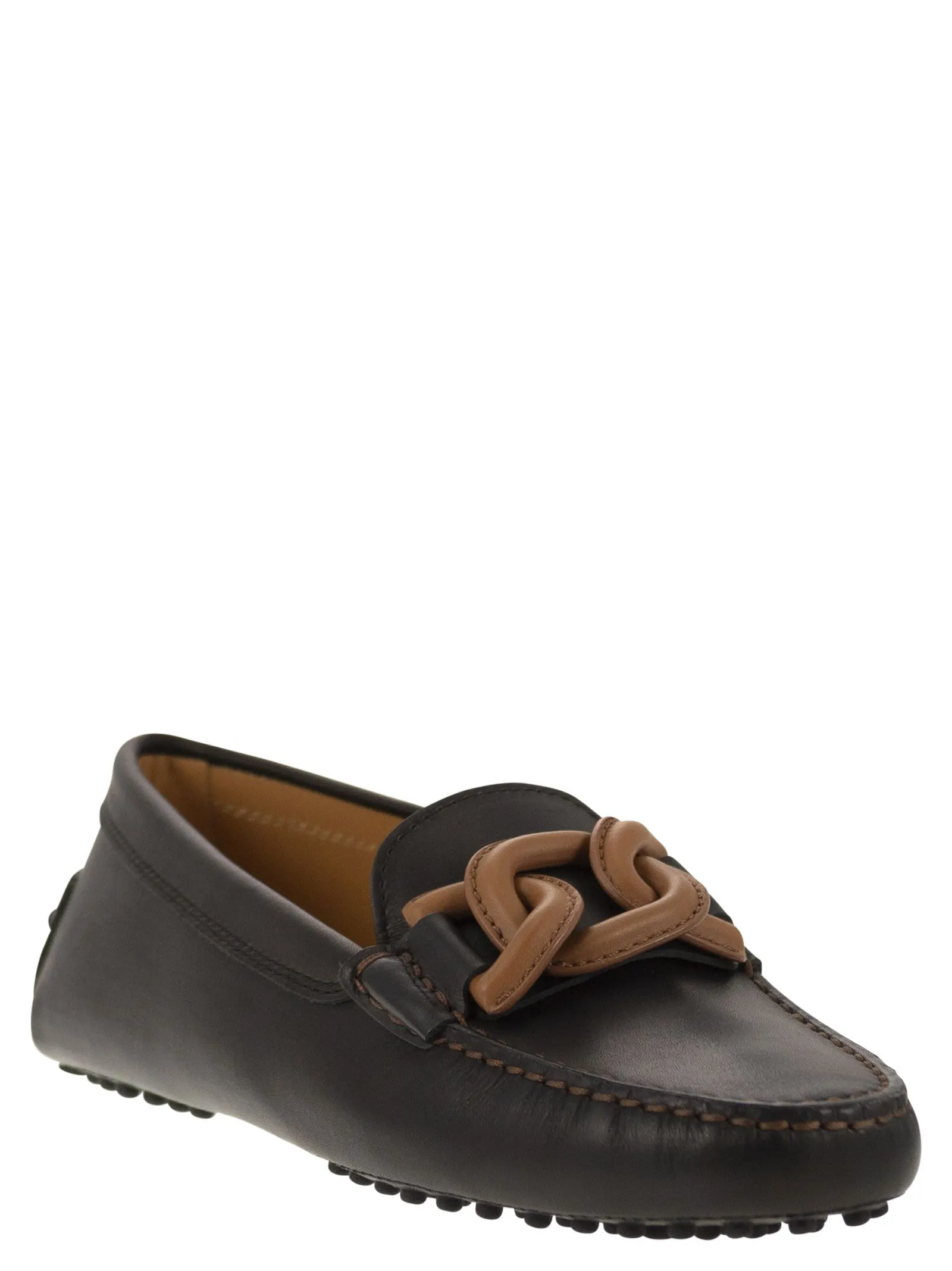 Mocassino con catena in pelle