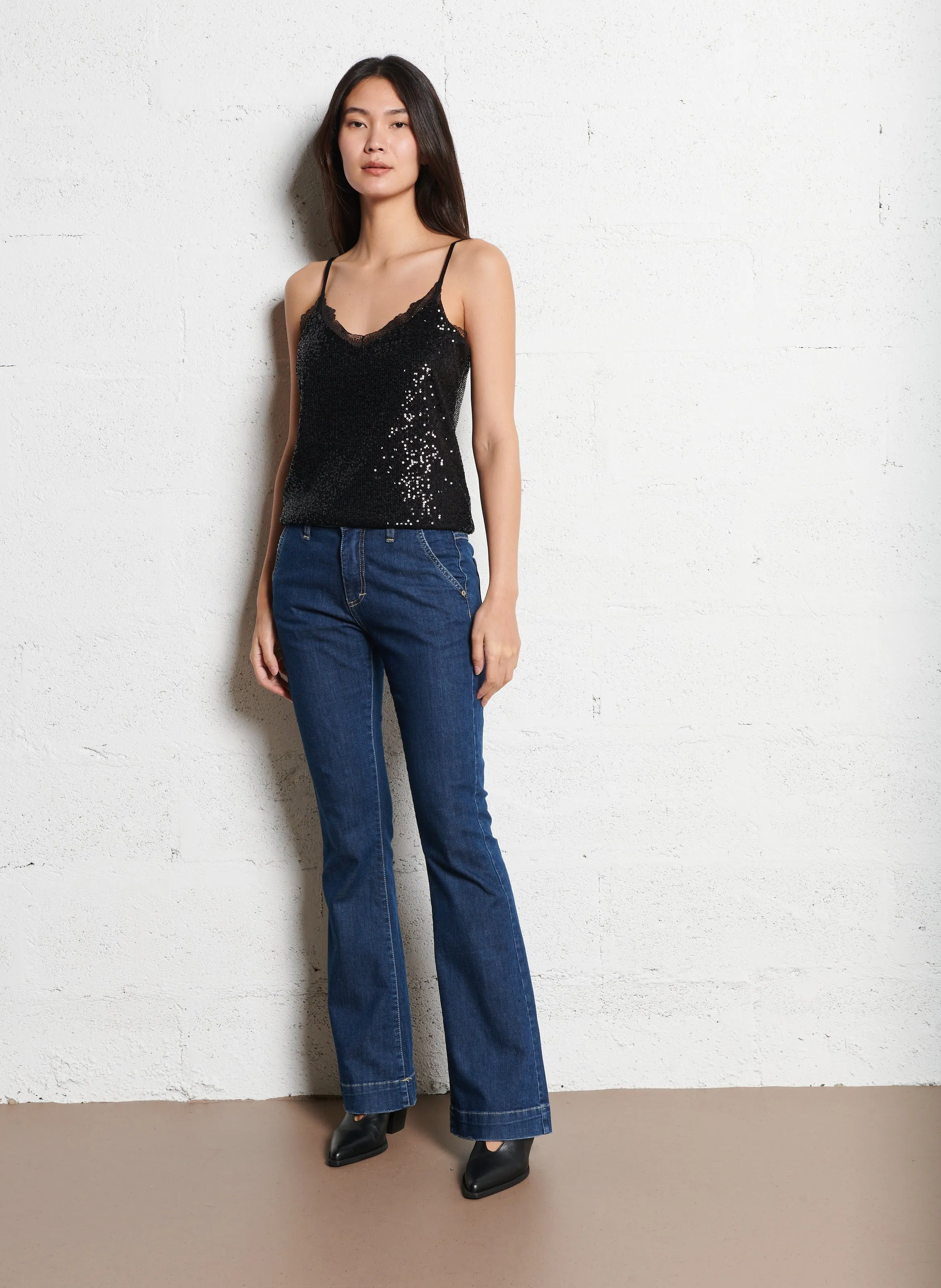  MORGAN   BAIA - Top con bretelle a paillettes | Nero