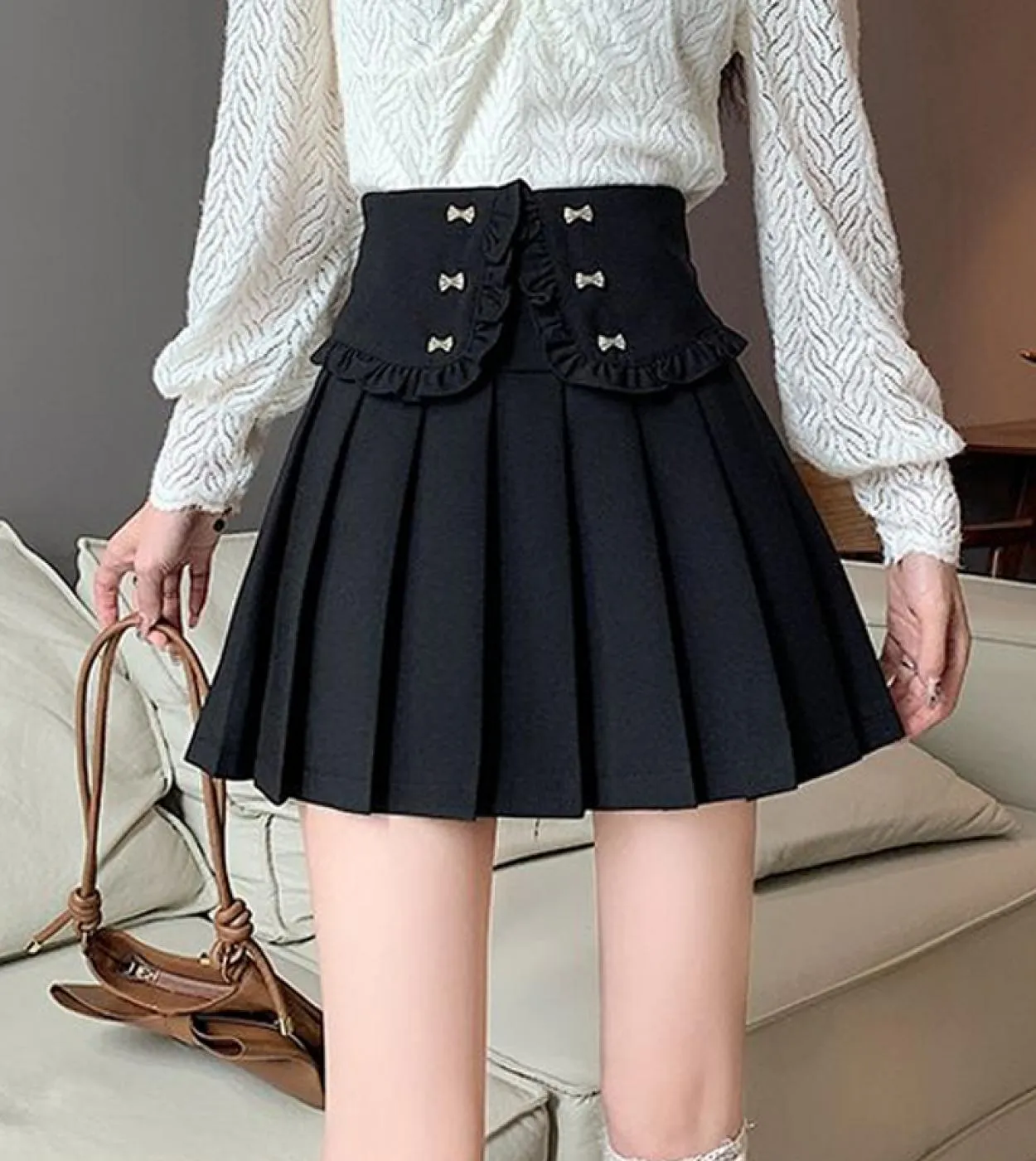 Moukyun  High Street Gonna Fashion All Match Preppy Minigonne a vita alta Donne Kawaii Sweet School Gonne a pieghe