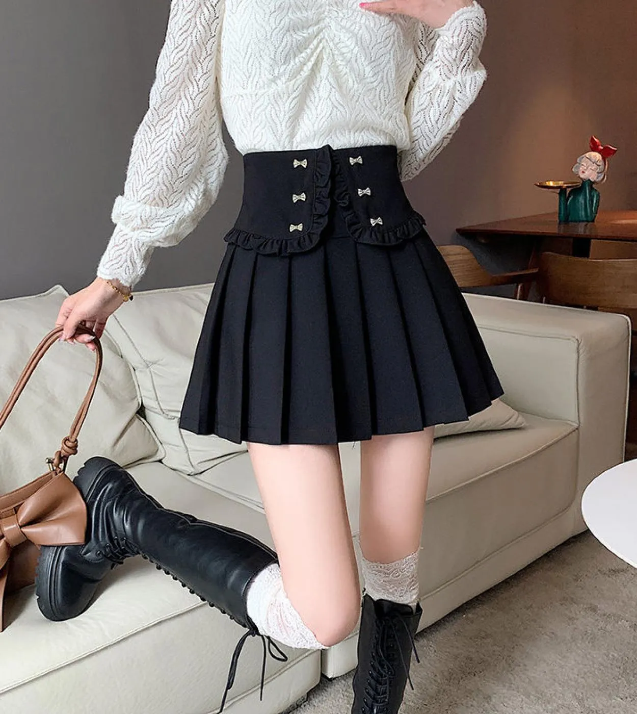 Moukyun  High Street Gonna Fashion All Match Preppy Minigonne a vita alta Donne Kawaii Sweet School Gonne a pieghe