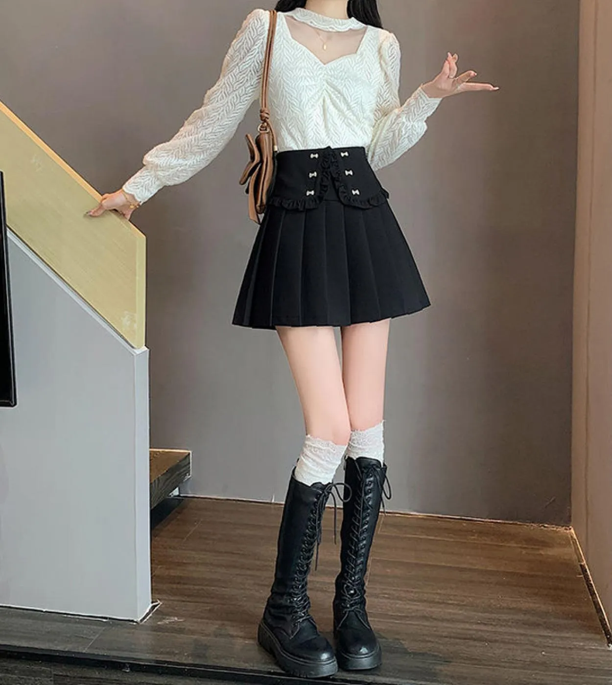 Moukyun  High Street Gonna Fashion All Match Preppy Minigonne a vita alta Donne Kawaii Sweet School Gonne a pieghe
