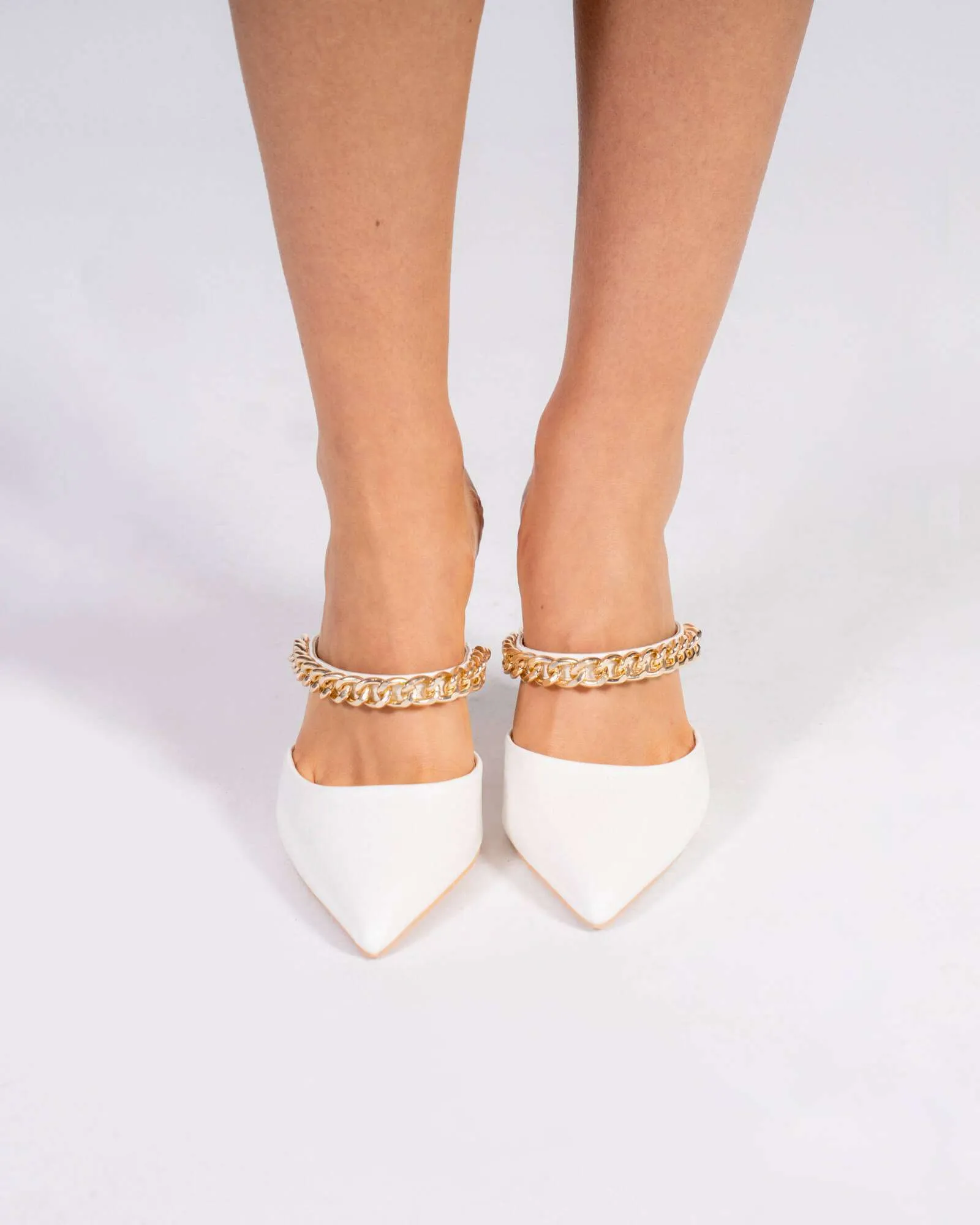 Mules in ecopelle con catena - Bianco