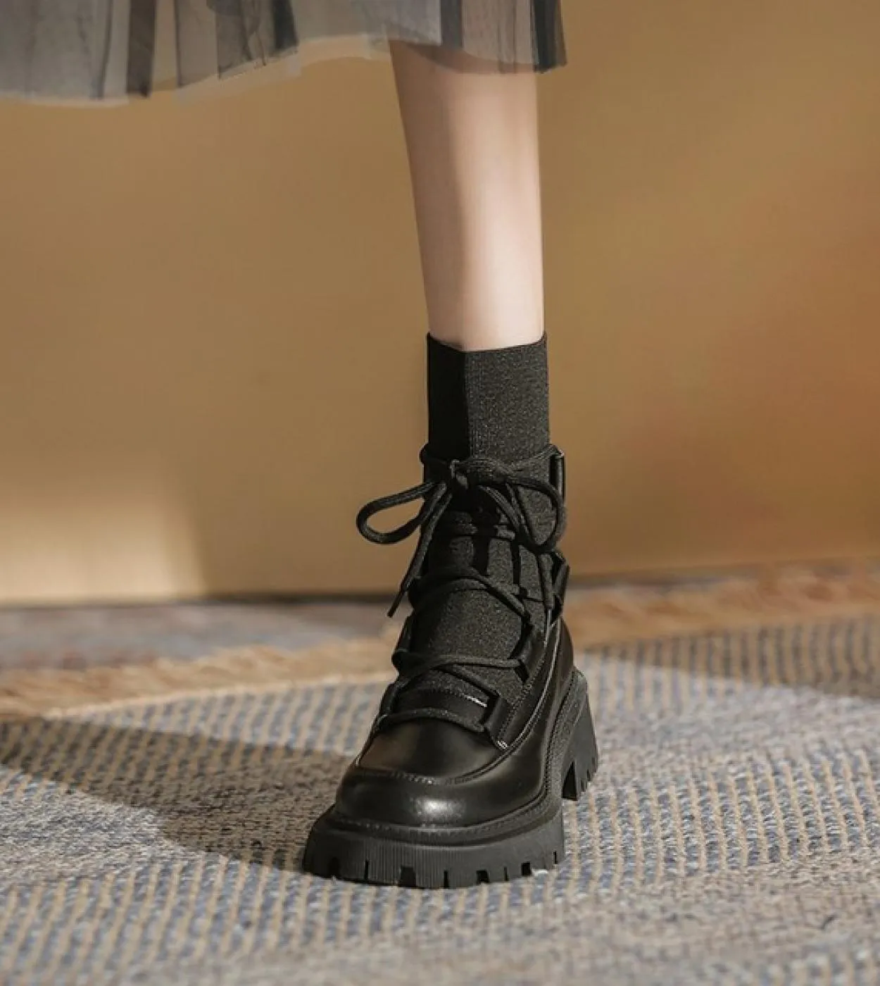 New Ladies Casual Elastic Stocking Boots Fashion Lace Up Scarpe da donna Stivali con suola spessa Stivali da donna gotici 2022