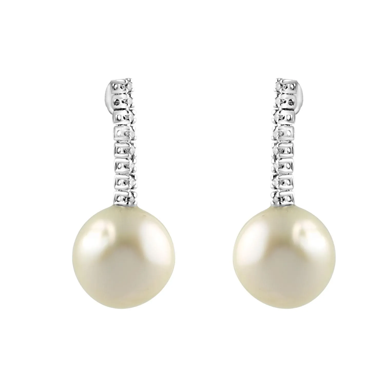 Orecchini in oro bianco con perle e diamanti ct. 0,10
