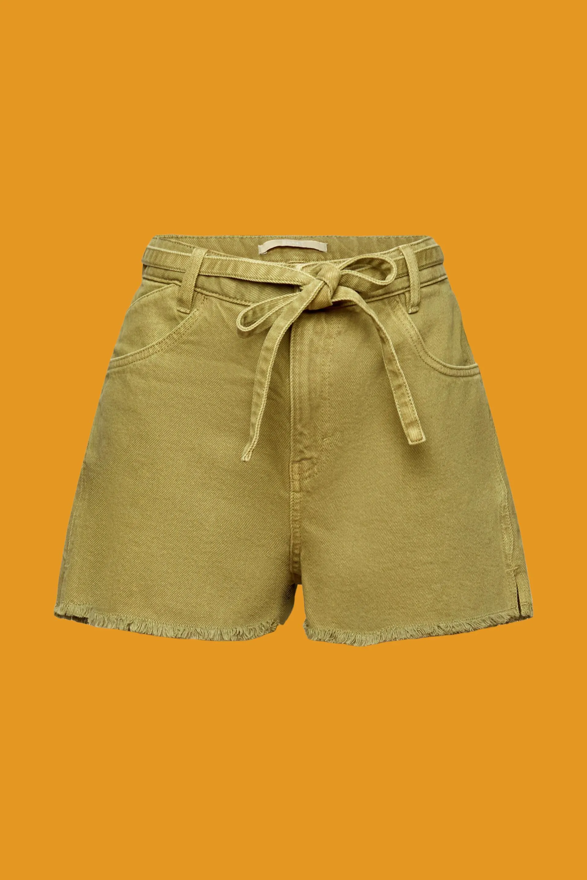 Pantaloncini di jeans a vita alta con cintura da annodare