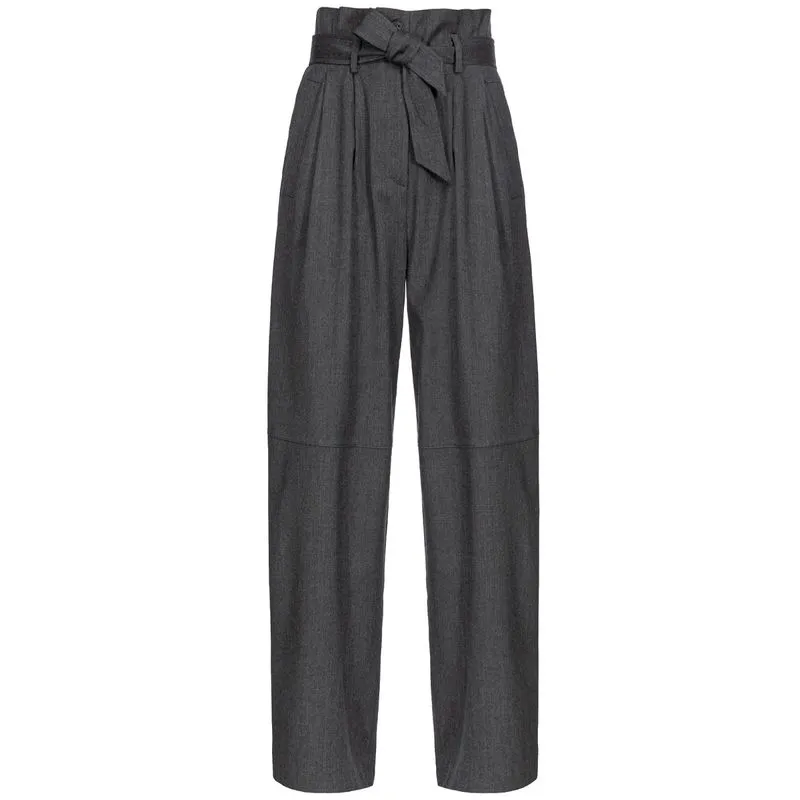 Pantalone grigio wide leg a vita alta 