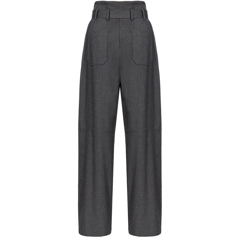 Pantalone grigio wide leg a vita alta 