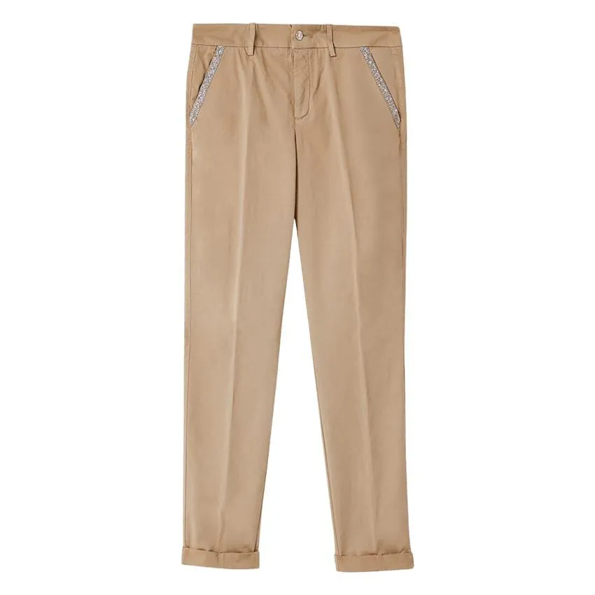 Pantaloni Chino Liu-Jo Con Applicazioni Gioiello Beige