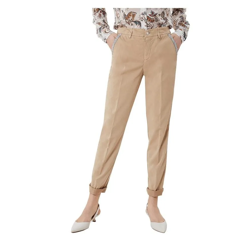 Pantaloni Chino Liu-Jo Con Applicazioni Gioiello Beige