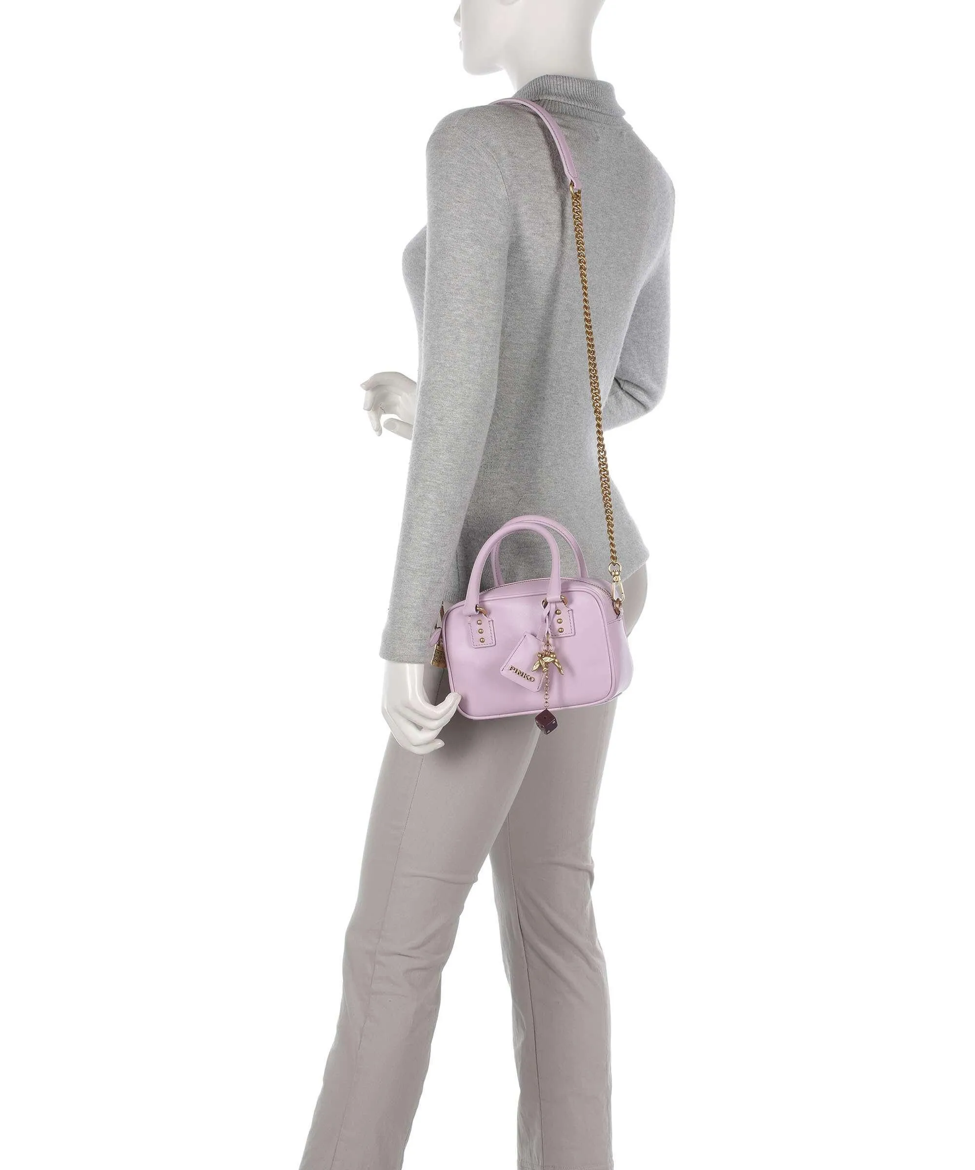  Pinko Bowling Mini Borsa a tracolla pelle di vitello finemente grana viola  