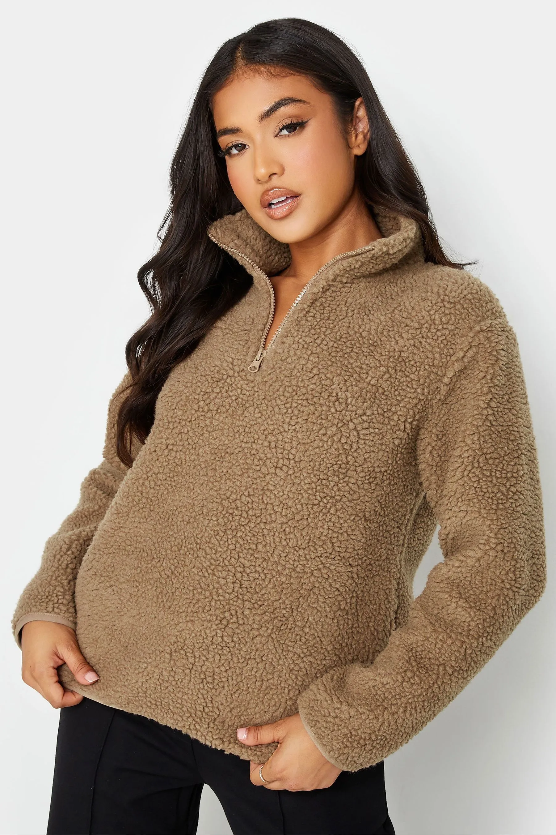 PixieGirl Petite - Top in sherpa con mezza zip