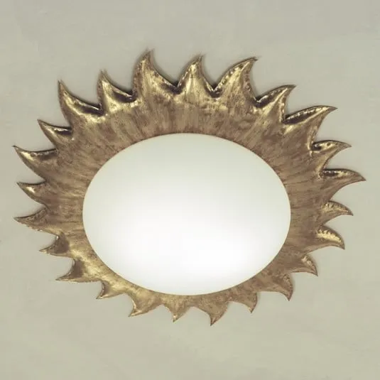 Plafoniera dorata SOLE con vetro opale satinato