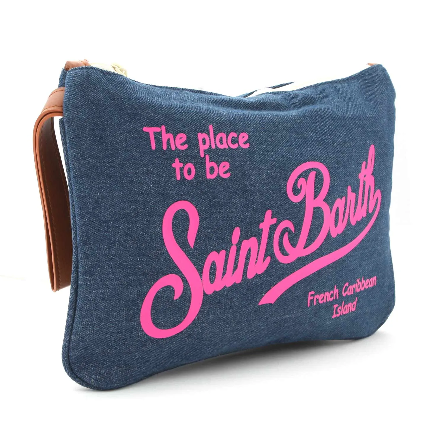 Pochette In Denim Logo Fucsia Fluo