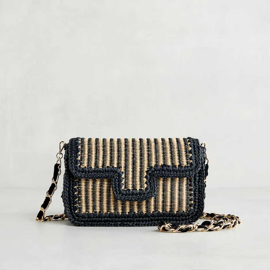 Pochette Rafia Nera e Beige