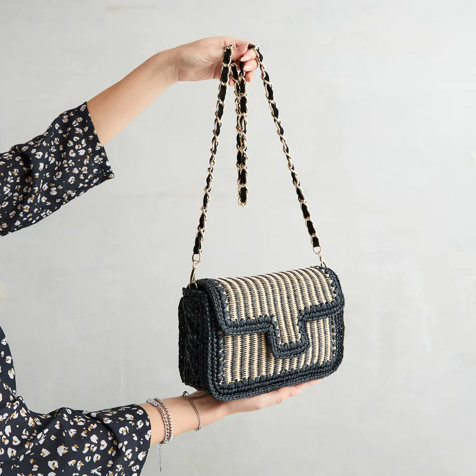 Pochette Rafia Nera e Beige