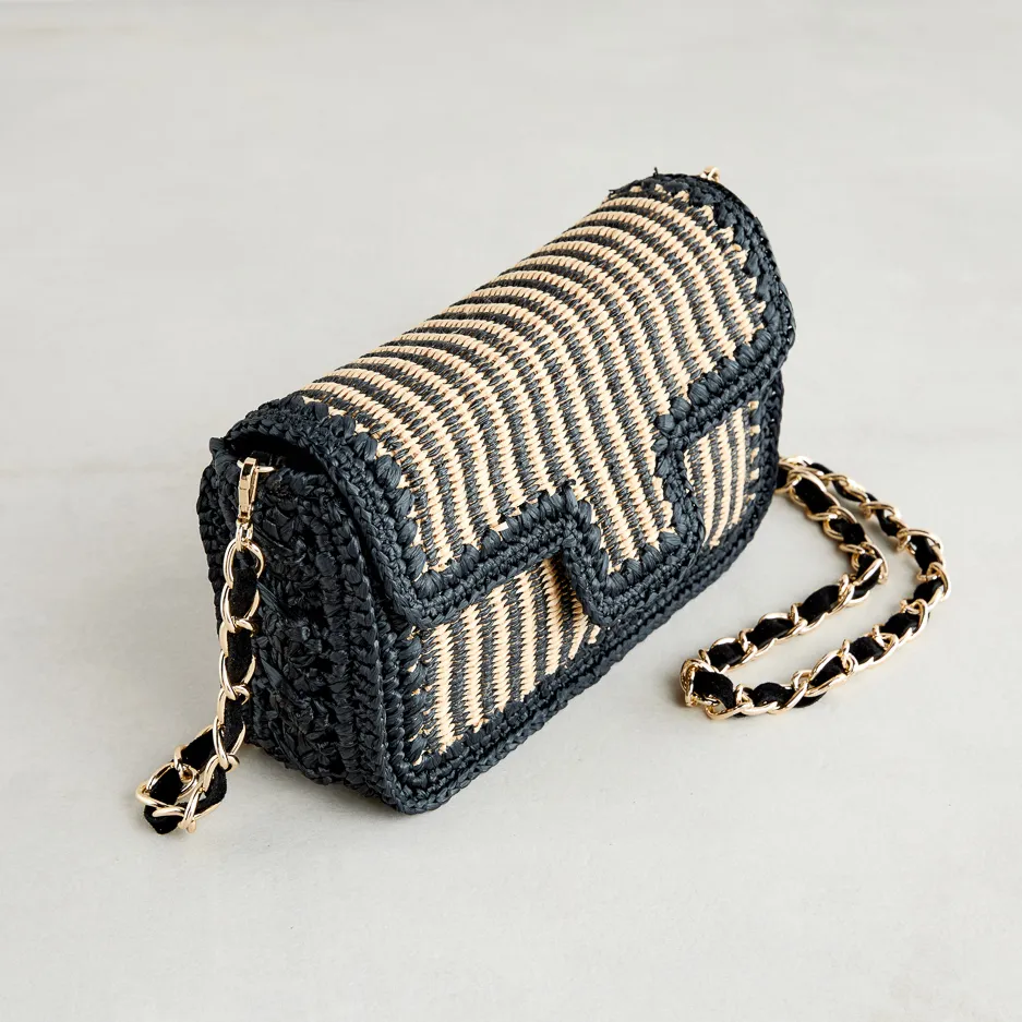 Pochette Rafia Nera e Beige