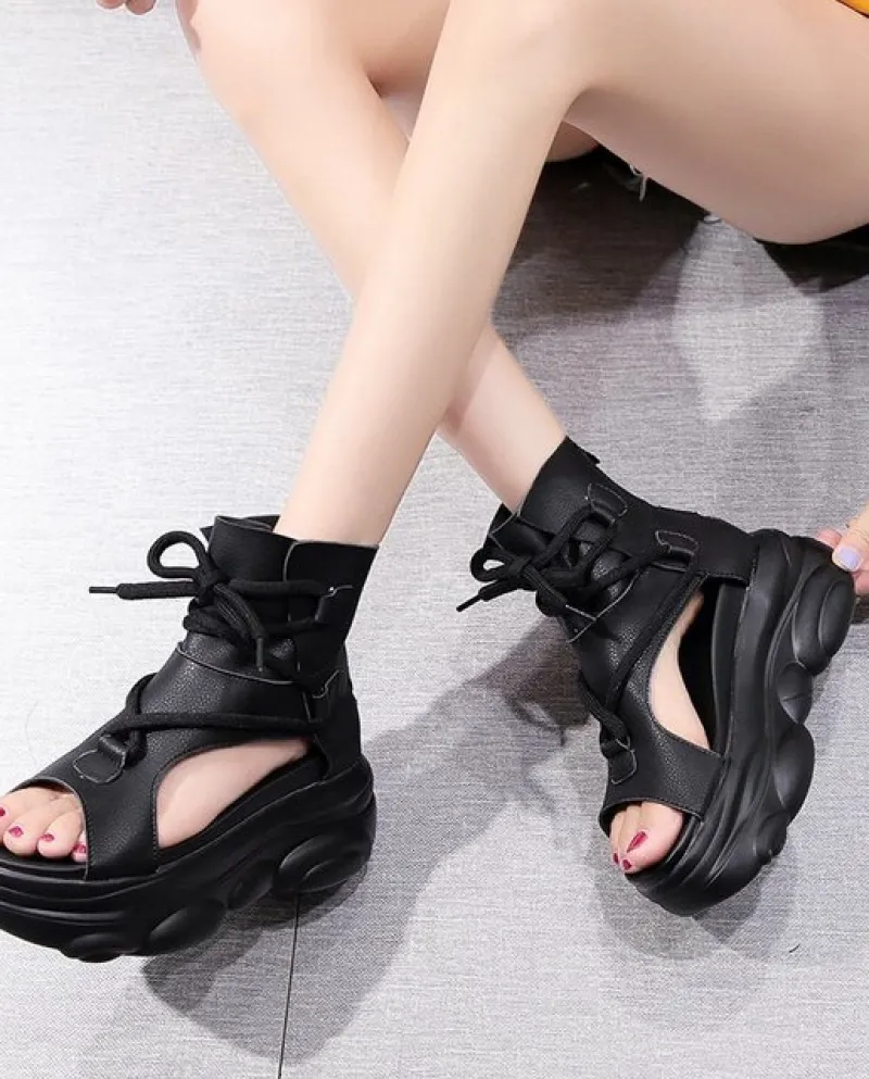 Sandali con plateau open toe Sandali da donna con zeppa posteriore con zip