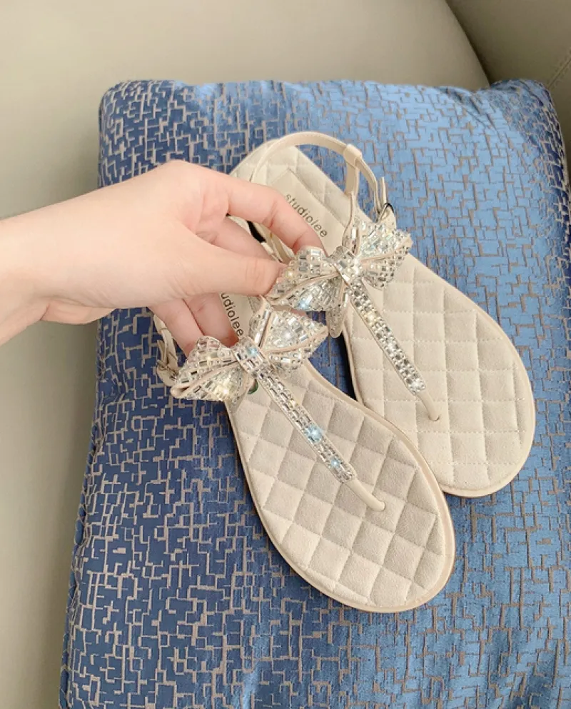 Sandali da donna 2022 Estate New Bow Bling Open Pinch Toe Flat Women Be