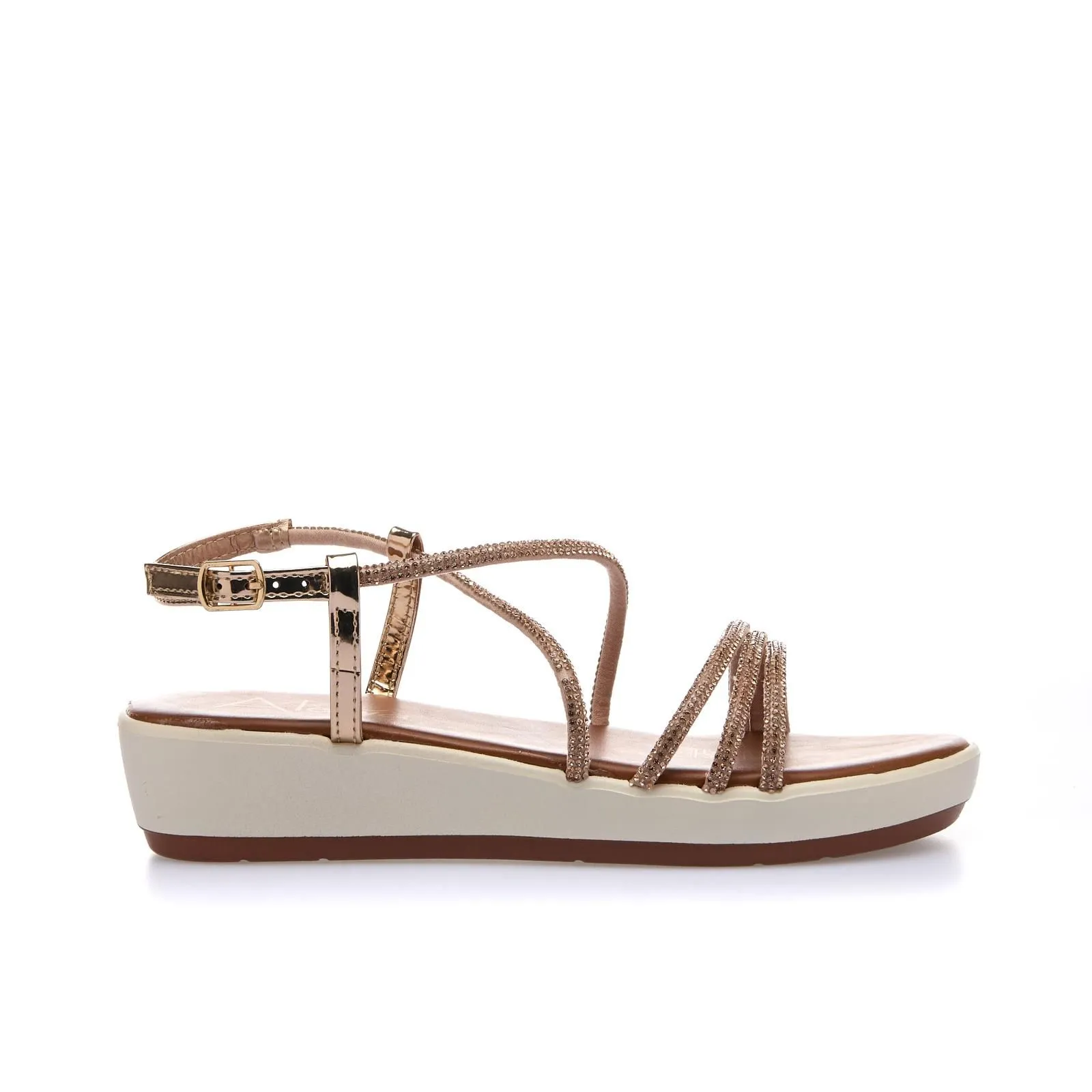 Sandali marroni con platform e cinturini con strass