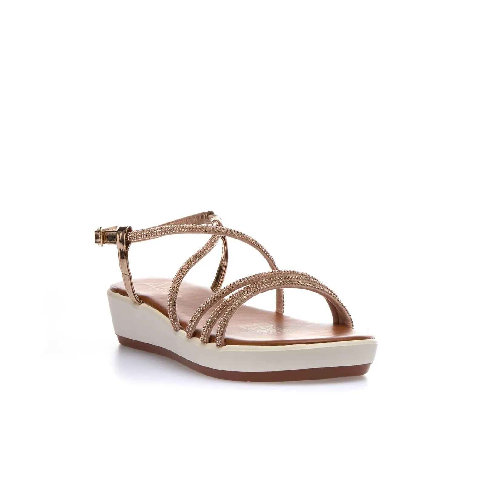 Sandali marroni con platform e cinturini con strass
