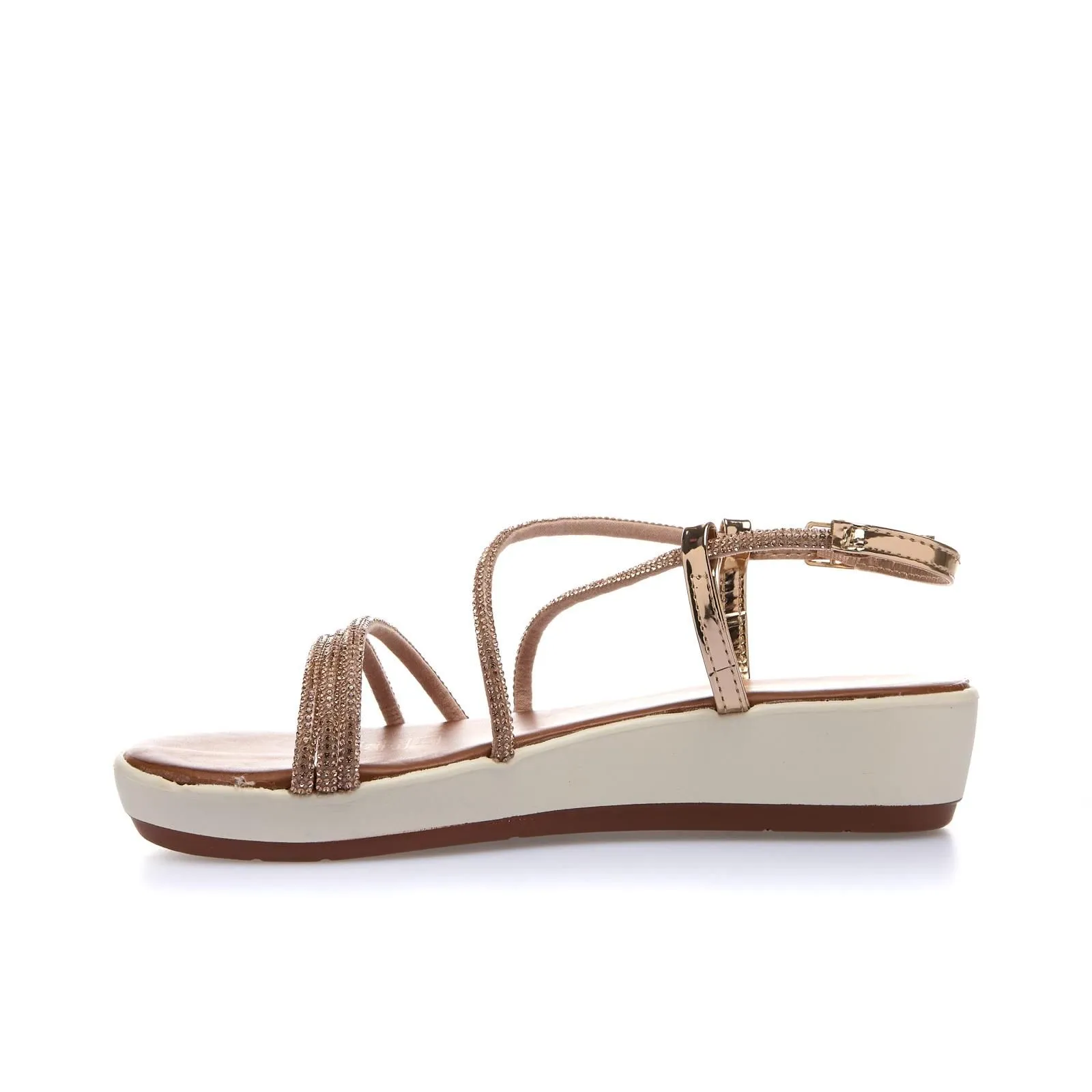 Sandali marroni con platform e cinturini con strass