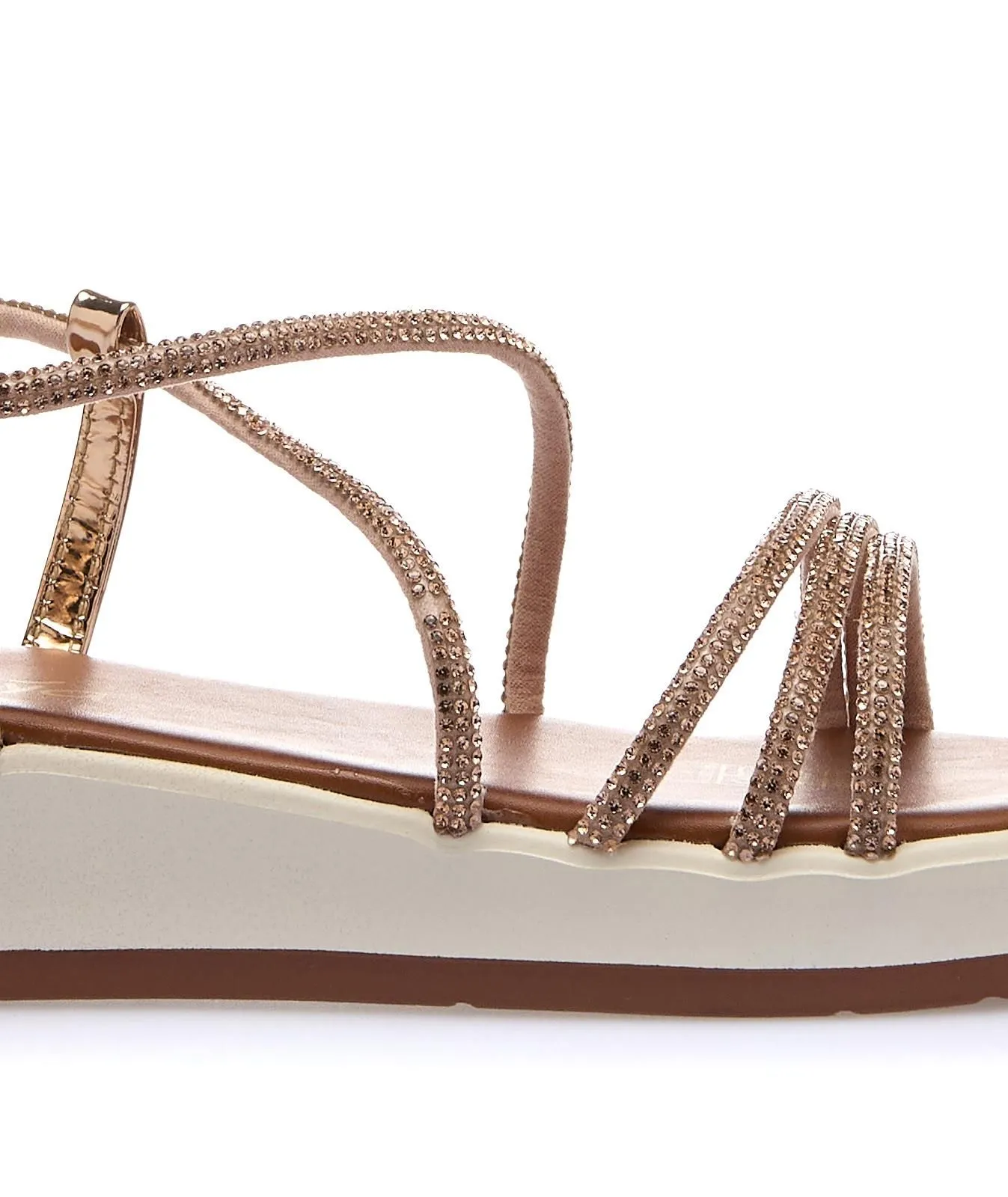 Sandali marroni con platform e cinturini con strass