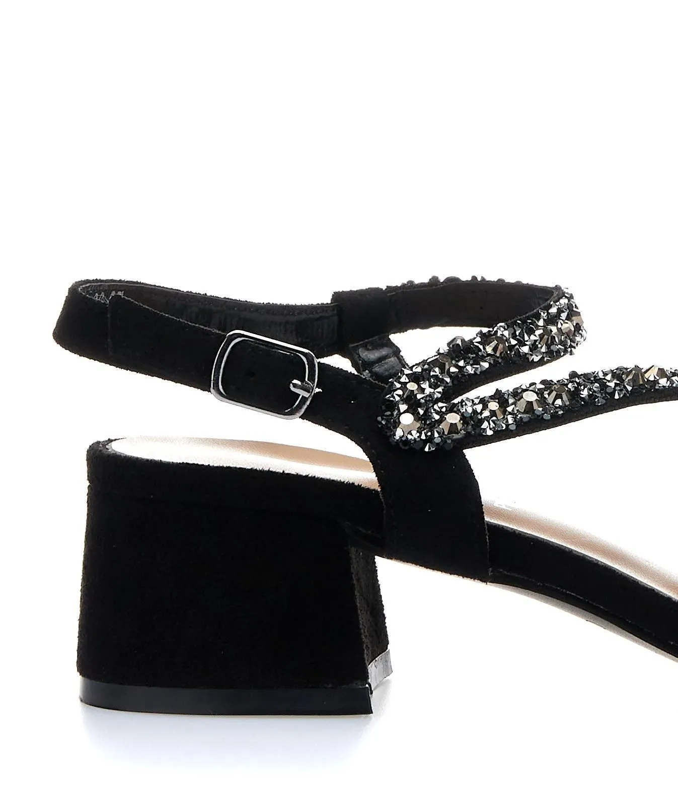 Sandali neri con tacco con borchie e strass