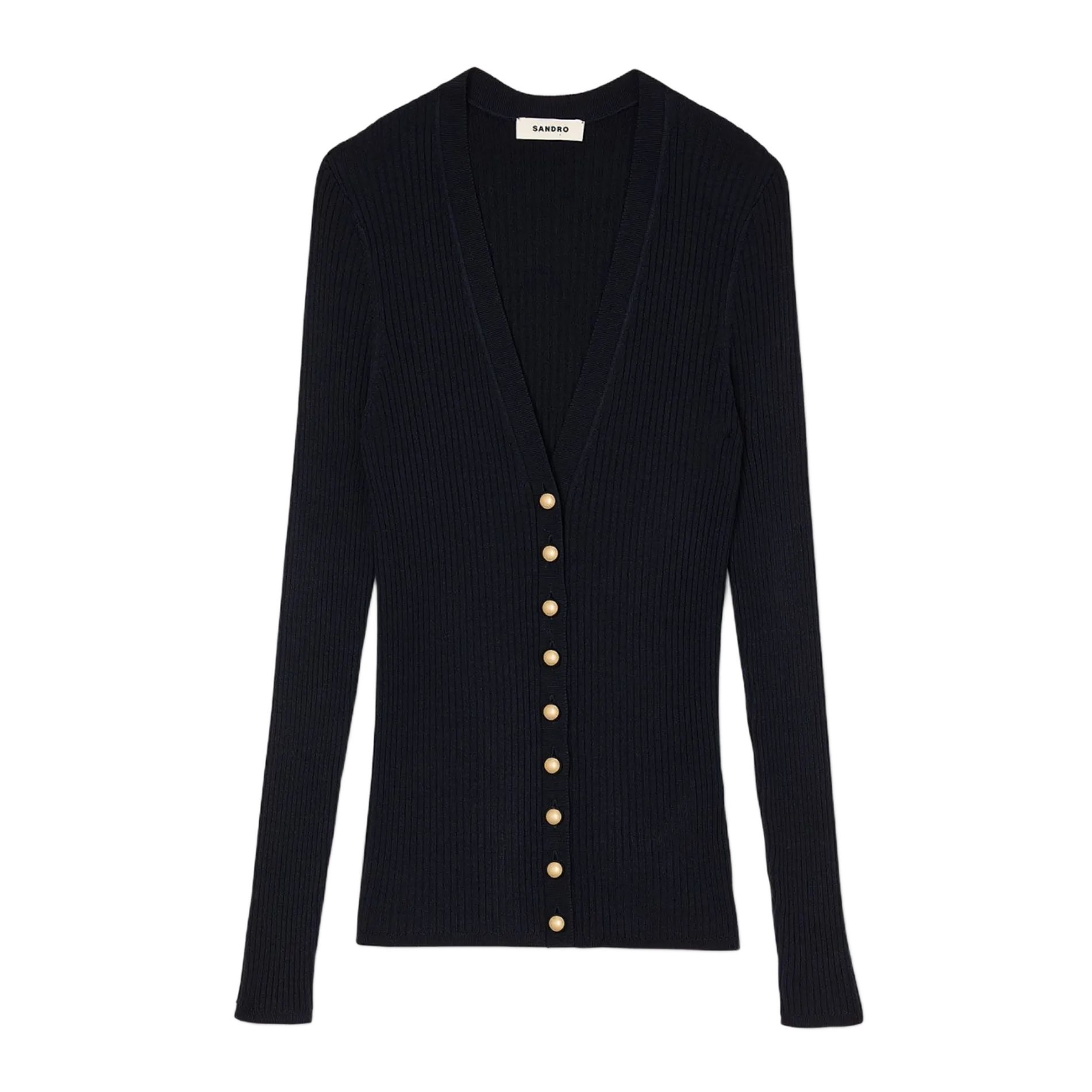  SANDRO   Gilet aderente in maglia a coste | Blu