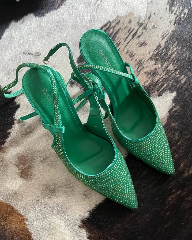 Scarpa con tacco slingback con brillantini VERDE.