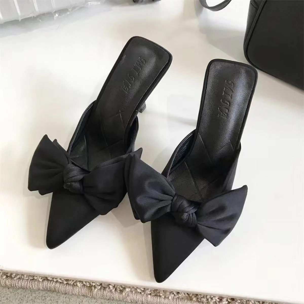 Scarpe da donna Estate Nodo a farfalla Donna Slingback Scarpe con tacco Abito Tacco sottile Punta a punta Tacchi alti da donna D