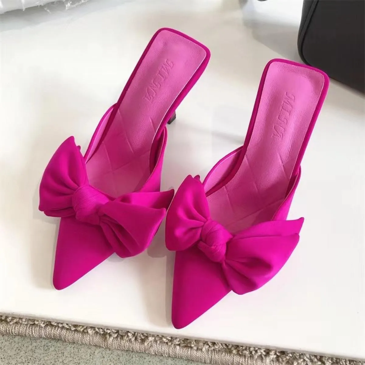 Scarpe da donna Estate Nodo a farfalla Donna Slingback Scarpe con tacco Abito Tacco sottile Punta a punta Tacchi alti da donna D