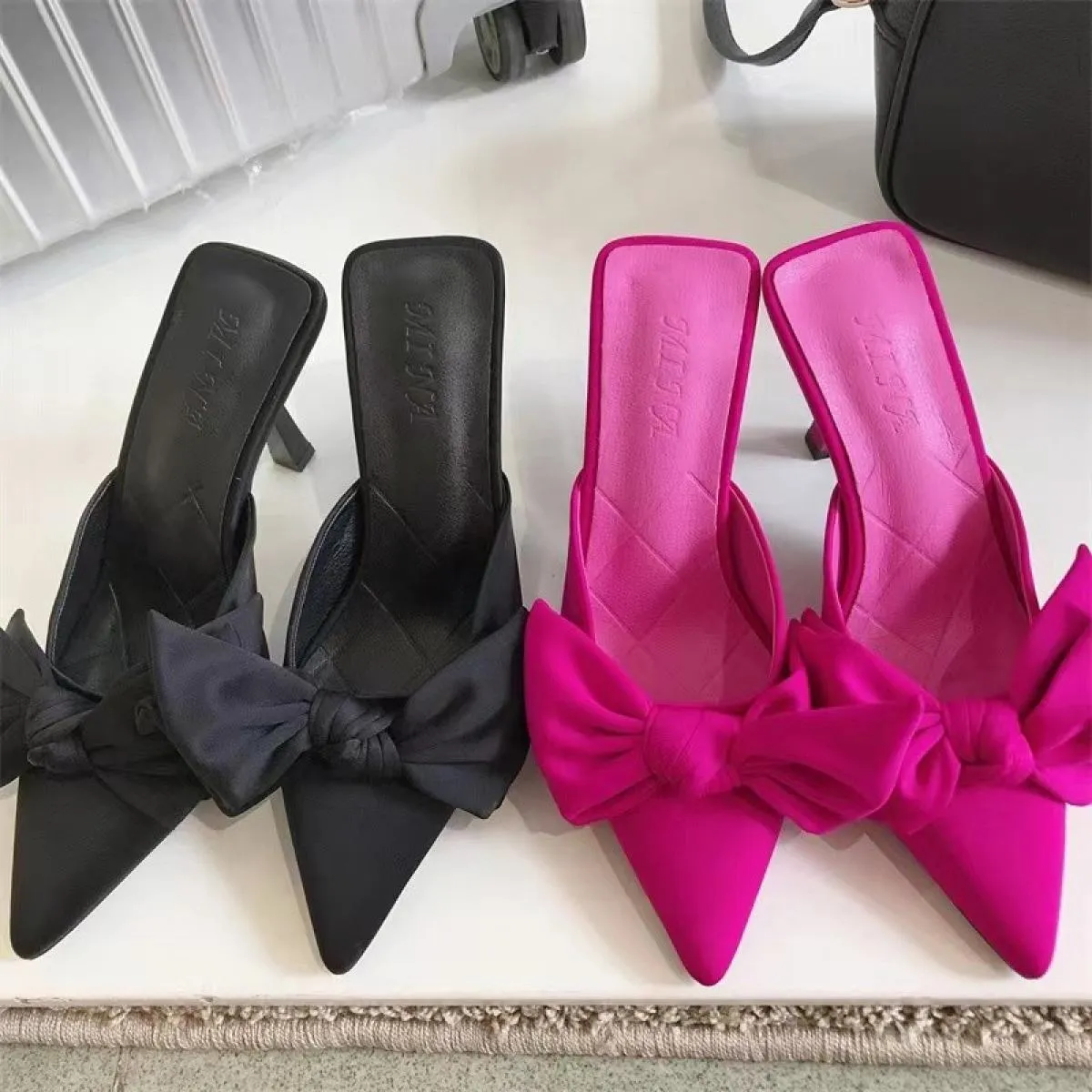 Scarpe da donna Estate Nodo a farfalla Donna Slingback Scarpe con tacco Abito Tacco sottile Punta a punta Tacchi alti da donna D