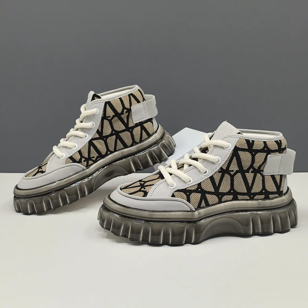 Scarpe da ginnastica casual alte da uomo in tela traspirante alla moda