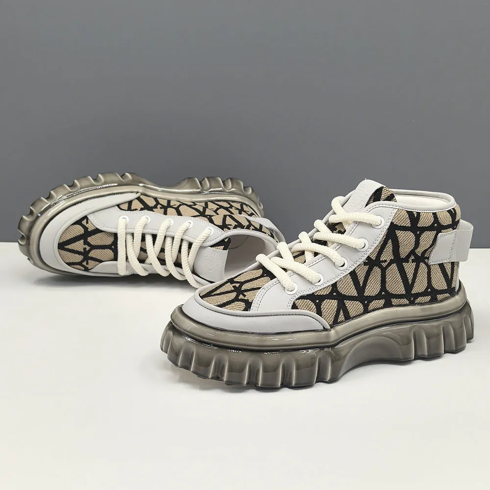 Scarpe da ginnastica casual alte da uomo in tela traspirante alla moda