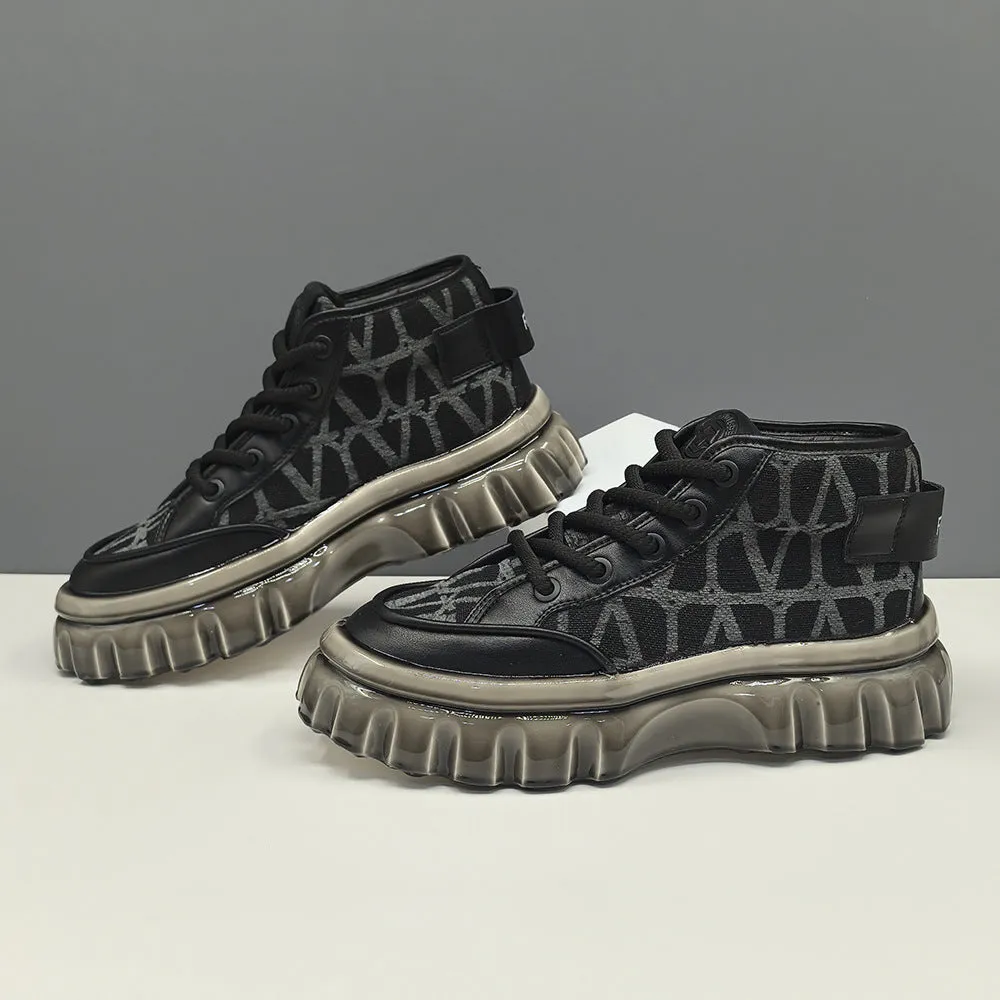 Scarpe da ginnastica casual alte da uomo in tela traspirante alla moda