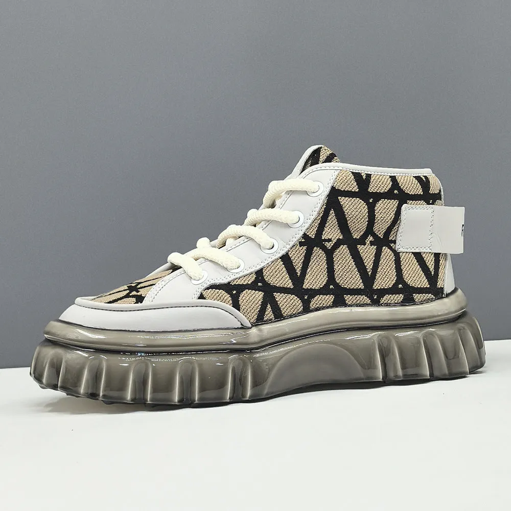 Scarpe da ginnastica casual alte da uomo in tela traspirante alla moda