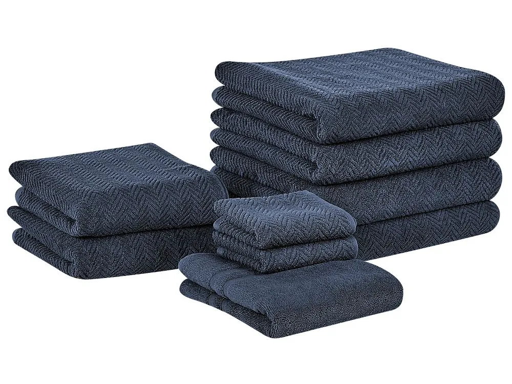 Set of 9 Towels MITIARO Terry Cotton Dark Blue