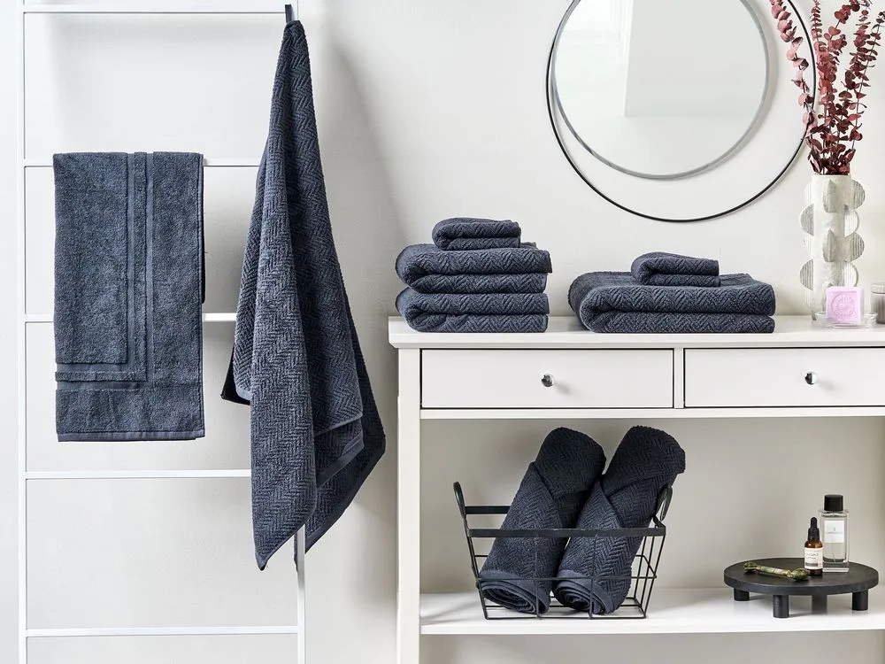 Set of 9 Towels MITIARO Terry Cotton Dark Blue