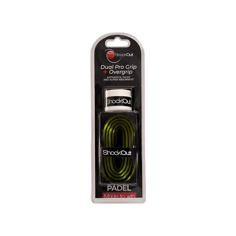 SHOCKOUT DUAL PRO GRIP + OVERGRIP ANTI VIBRAZIONE TRASPIRANTE PADEL PER PALA RACCHETTA PADDLE TENNIS - NERO/GIALLO