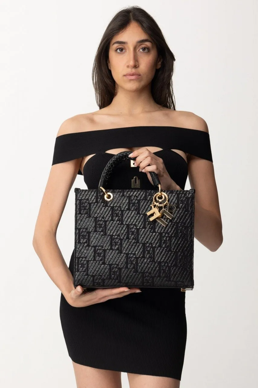 Shopper media in rafia stampa logo Nero
