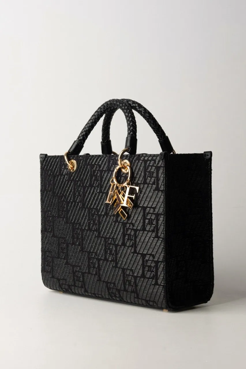Shopper media in rafia stampa logo Nero