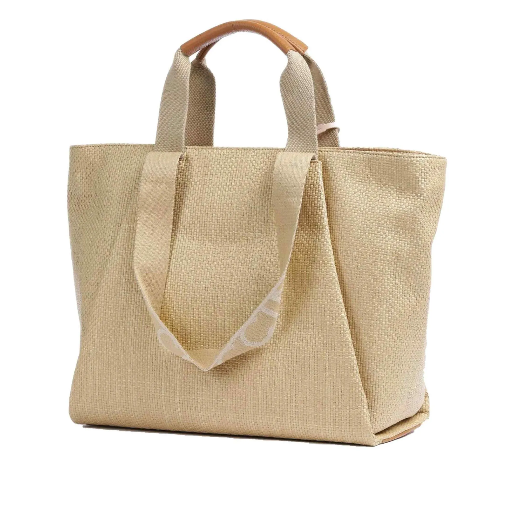 Shopper never without straw in raffia e pelle