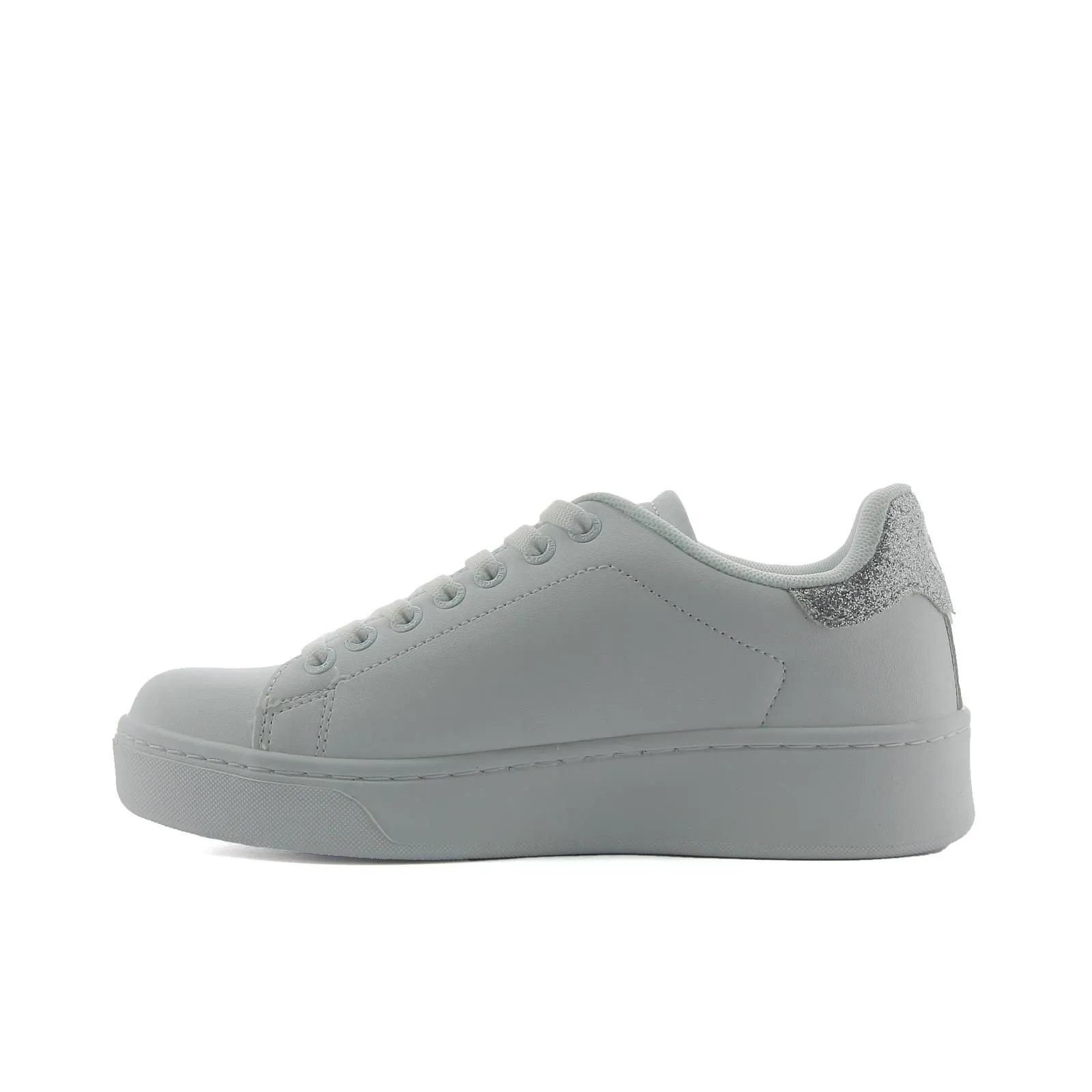 Sneakers tennis da donna bianche con logo in micro strass e platform