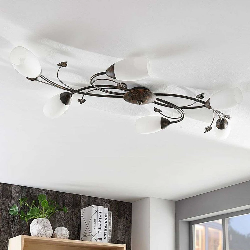 Stefania 6 Plafoniera Bianco/Nero-Oro - Lindby | Acquista online