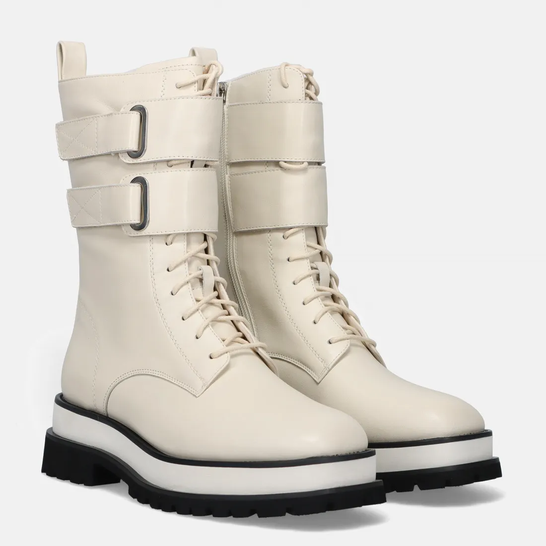 Stivaletto biker stringato da donna Rahya Grey color latte
