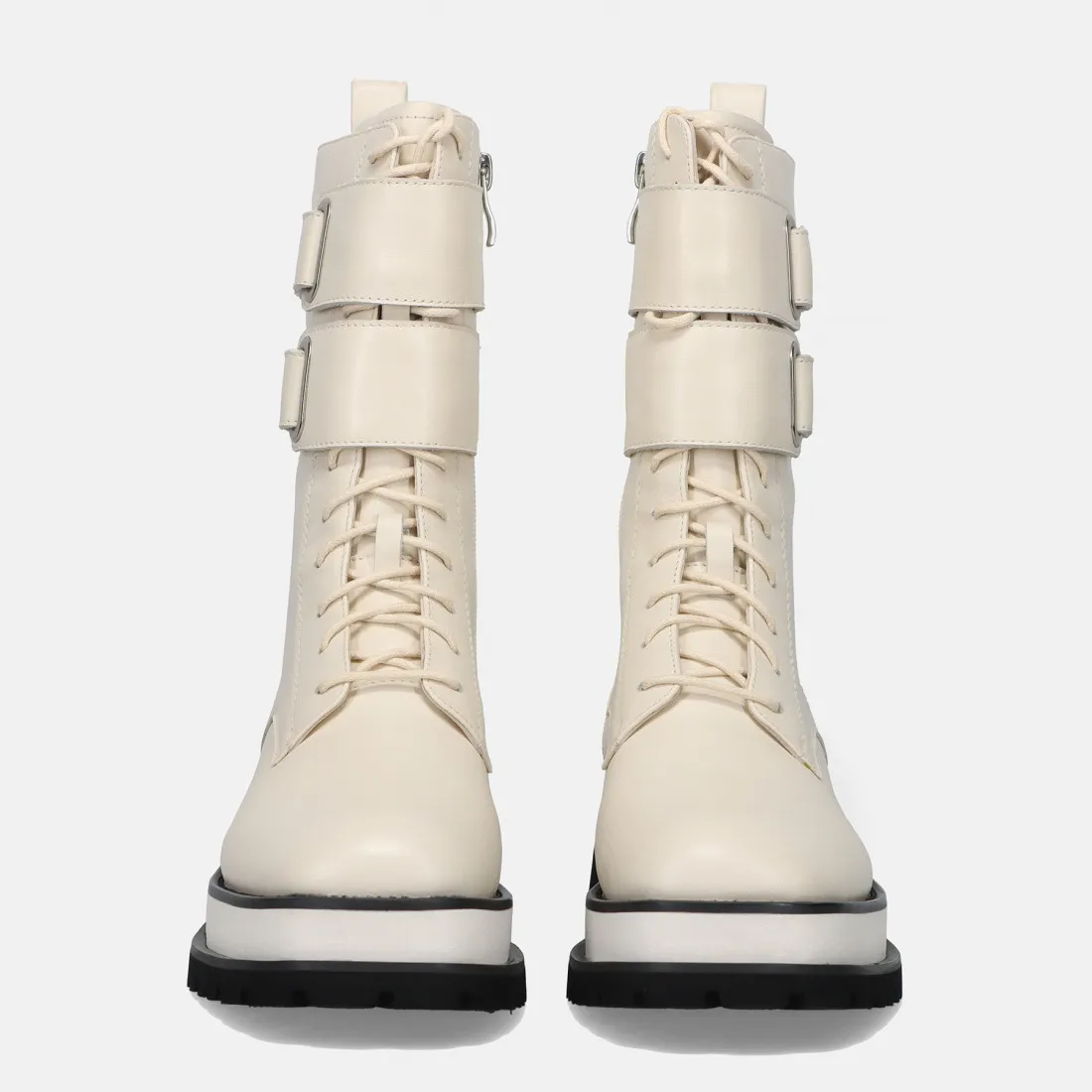 Stivaletto biker stringato da donna Rahya Grey color latte
