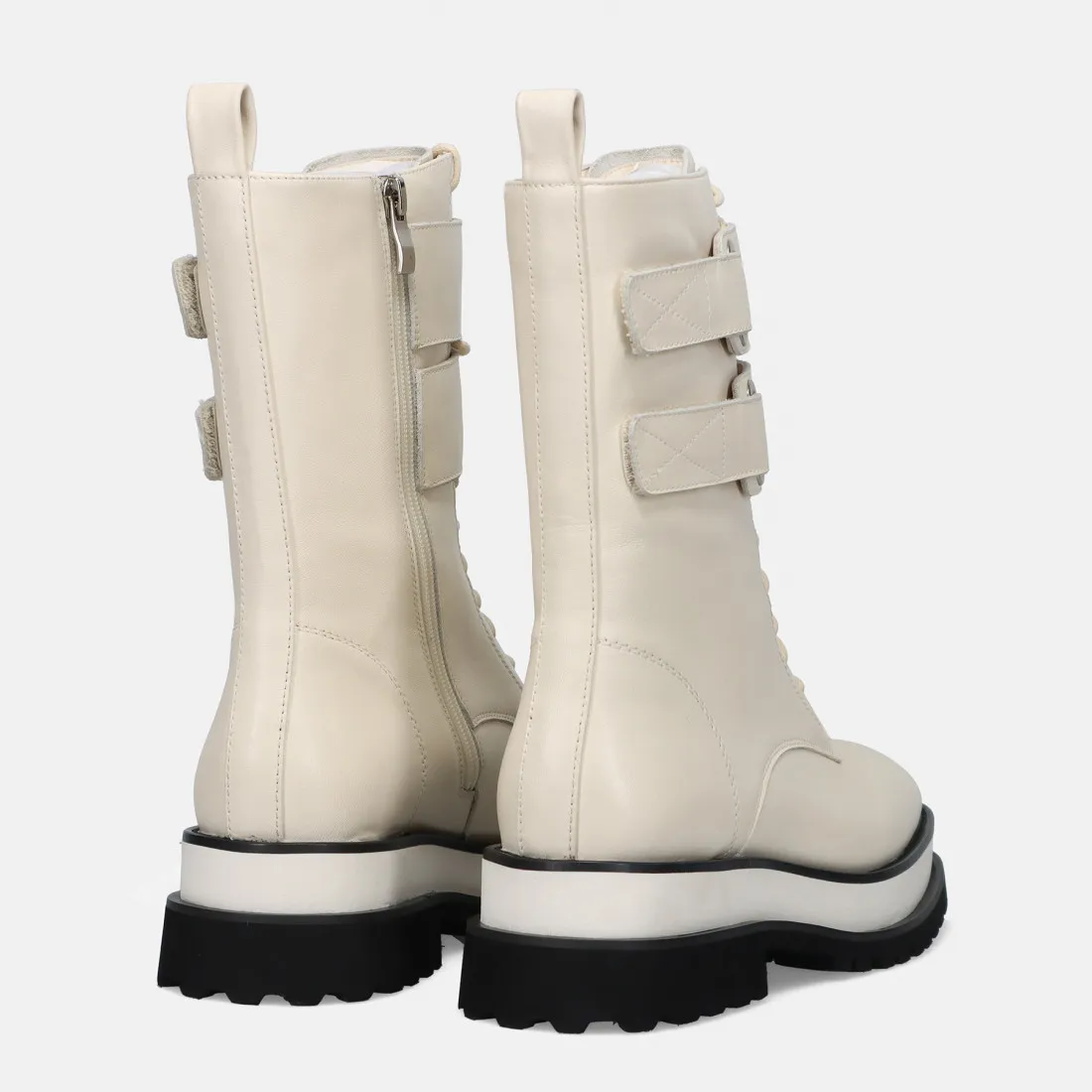 Stivaletto biker stringato da donna Rahya Grey color latte