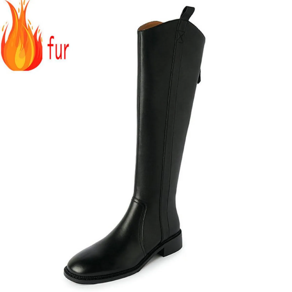 Stivali alti al ginocchio da donna Tacchi bassi Moda in vera pelle Scarpe casual da festa concise Donna Autunno Inverno 2024 Nuo