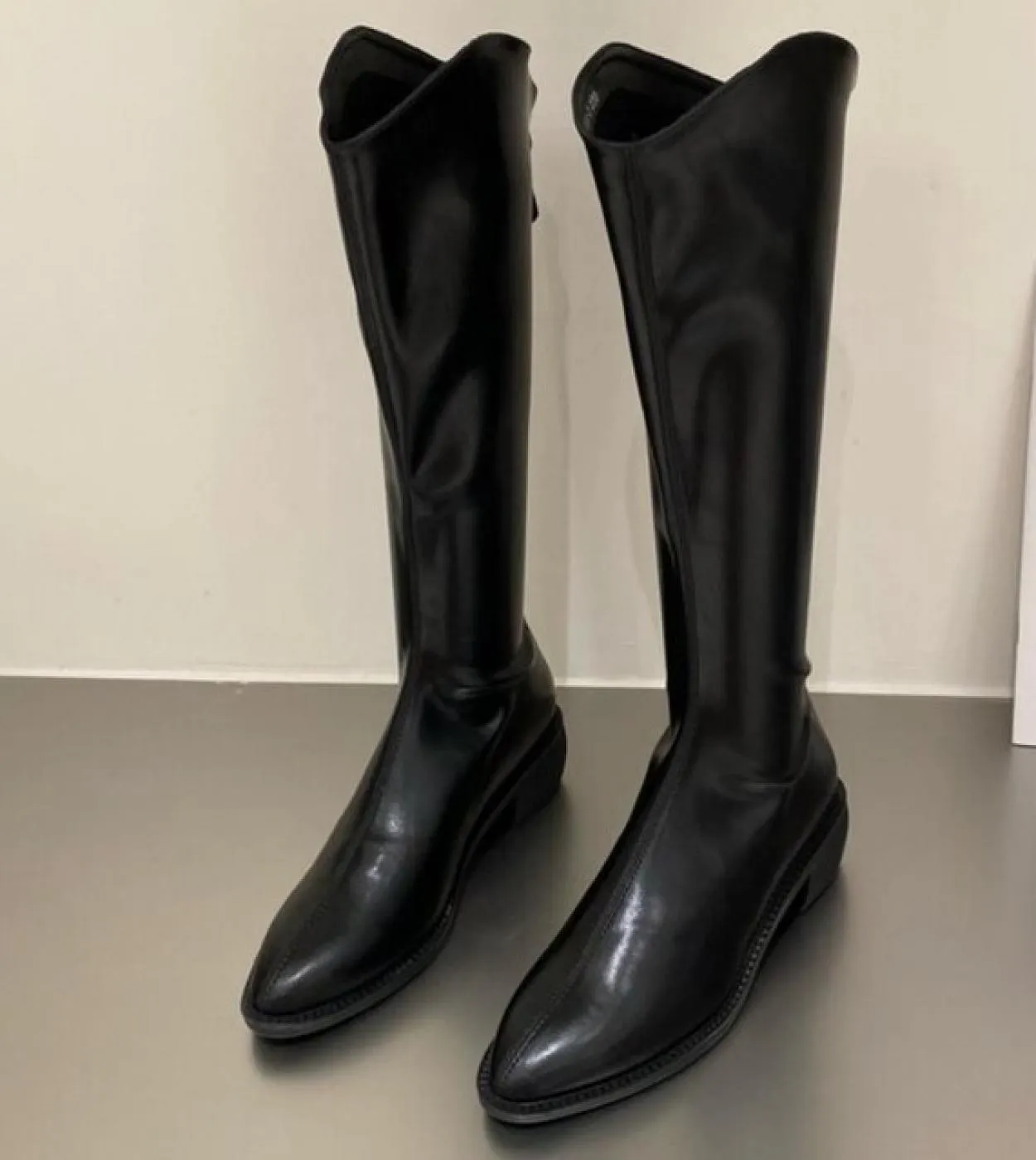 Stivali da cavaliere sottili Donna 2023 Autunno inverno Tubo alto Punta a punta Tacco spesso Stivali da cowboy occidentali Botas