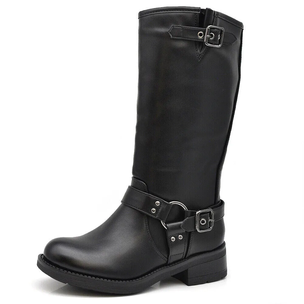 Stivali Da Donna Moto Motociclista Biker Anfibi Doppie Fibbie S181